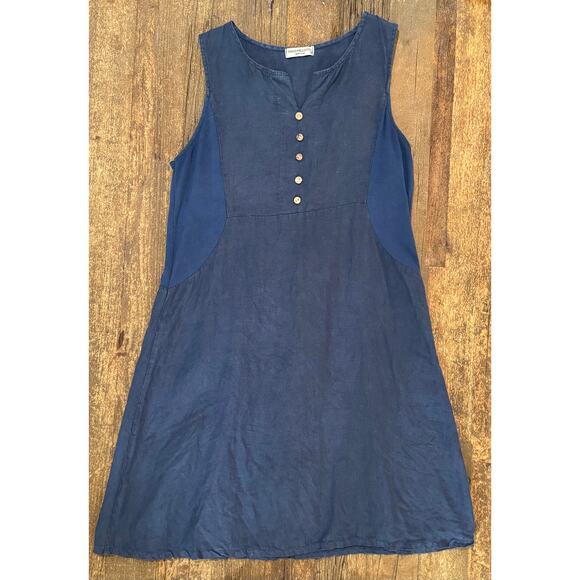 Terzo Millenio Dresses & Skirts - Terzo Millennio Blue Sleeveless Linen Dress, Size M, Button accents